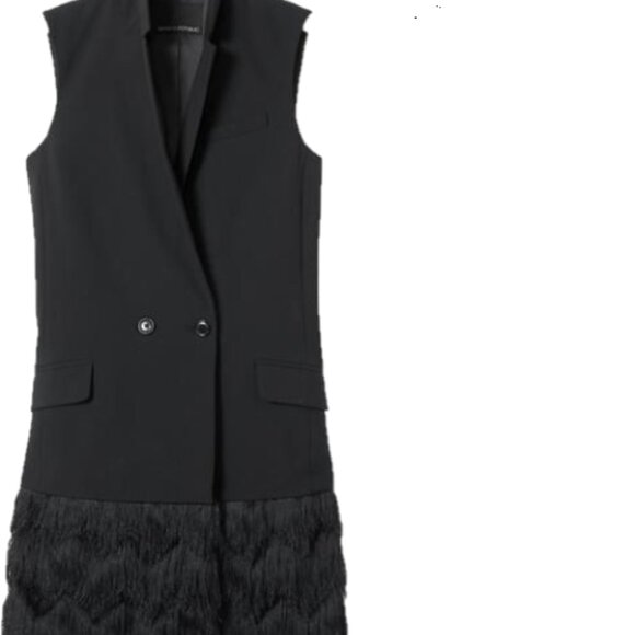 Banana Republic Black Sleeveless fringe vest double breasted size 14 - Picture 8 of 10